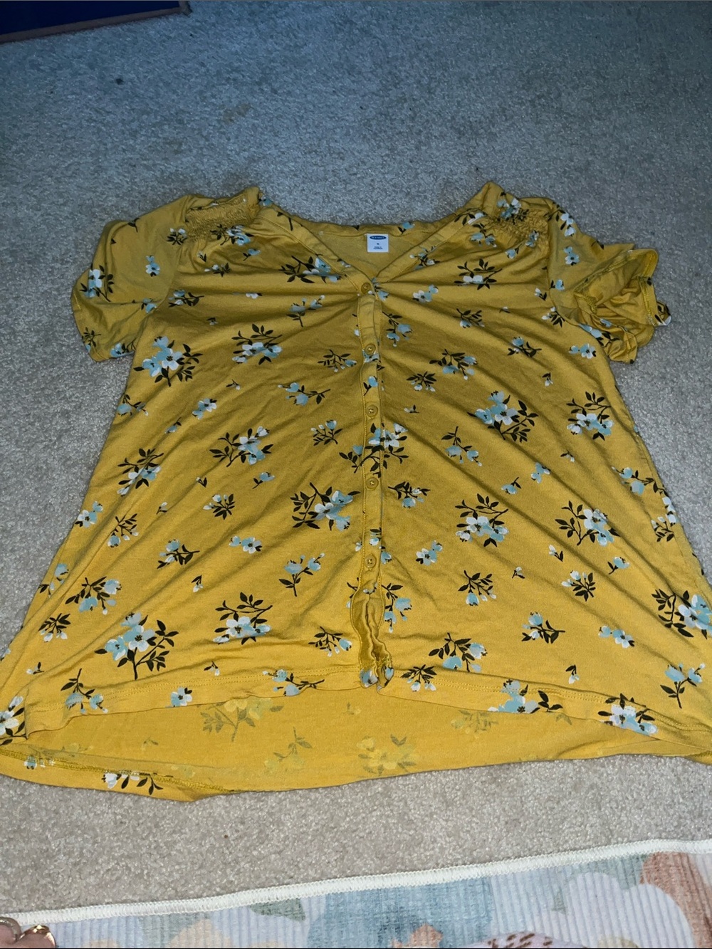 Old Navy Mustard Floral Button-Front Blouse